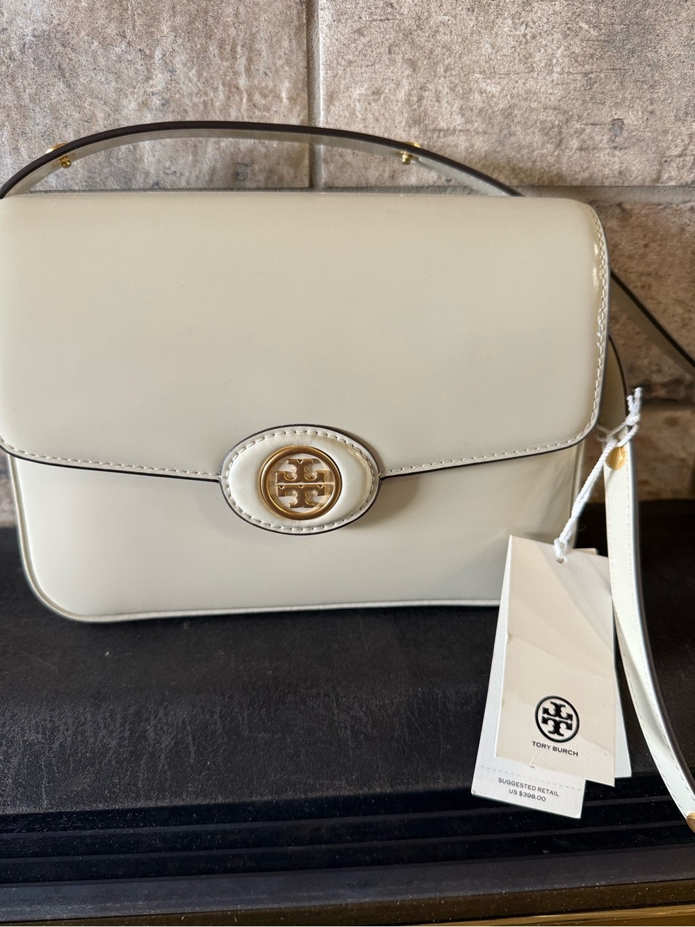 Tory Burch Ivory Robinson Spazzalato Leather Crossbody